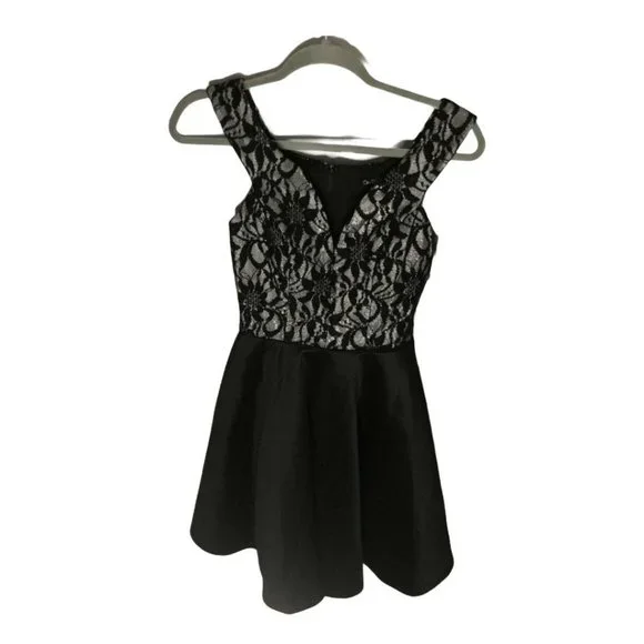 city studios juniors' lace-top dress City Studios Junior's Bow Front Lace Dress - Yellow